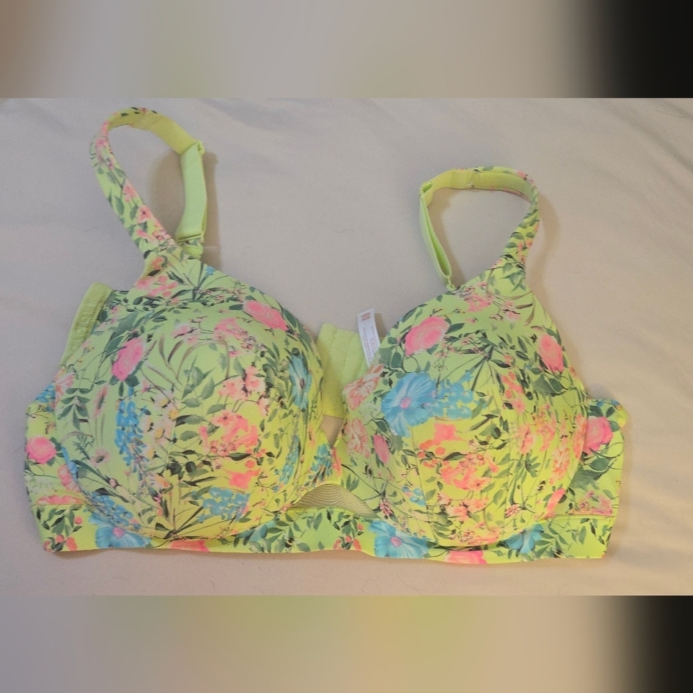 Cacique Floral Print Bra in Green and Pink - Picture 1 of 4